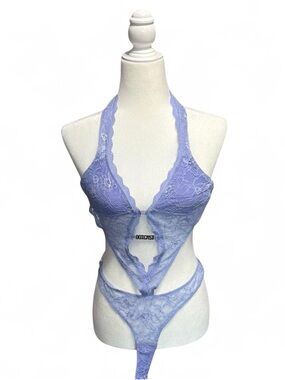Sheer Lavender Lace Halter Cutout Teddy